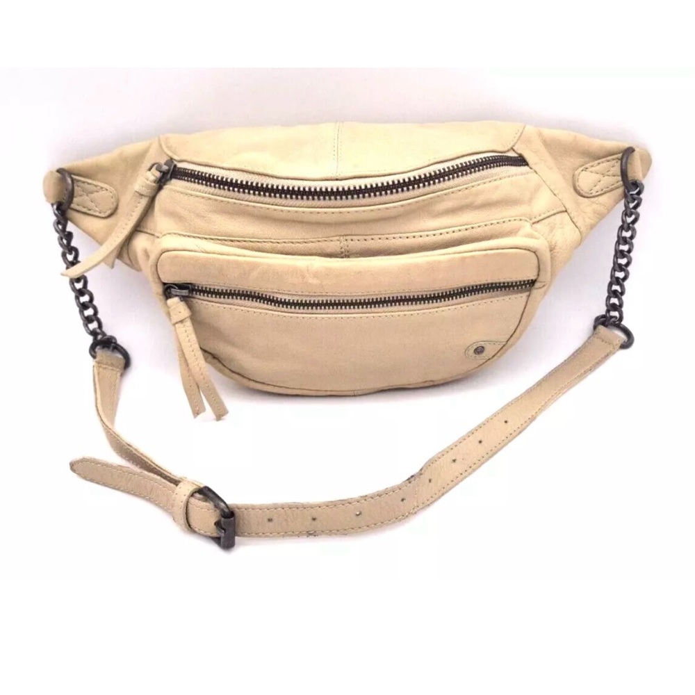 Free People Cream Leather Chain-Accent Crossbody Belt Bag